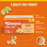 Chaayos Instant Premix Ginger Chai - 36 Sachets, 288gm, 10.1 Ounce | Instant Ginger Assam Tea - Low Sugar, Hassle Free | Strong Golden Chai